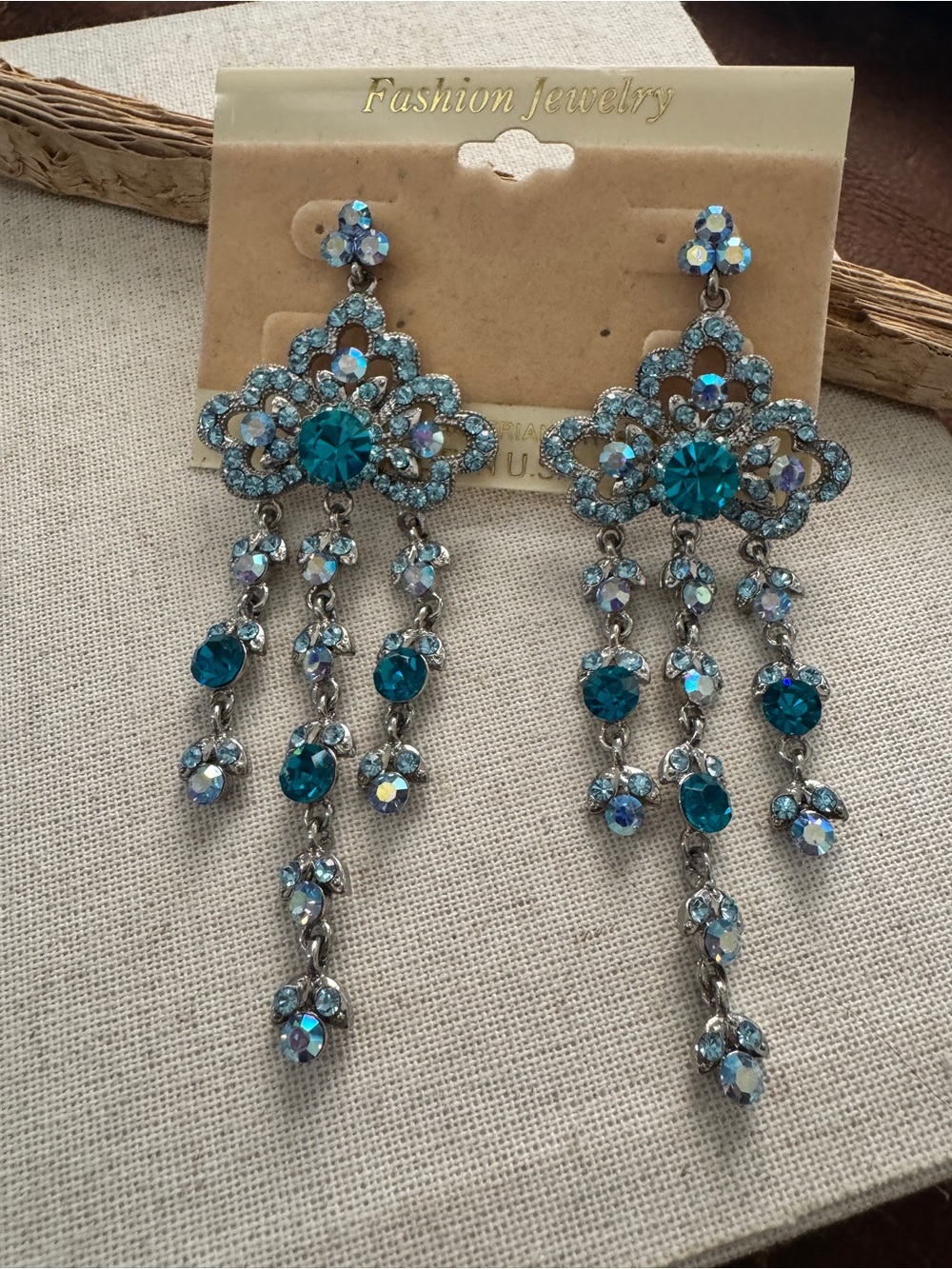 Austrian Crystal Blue Chandelier Dangle Earrings NWT